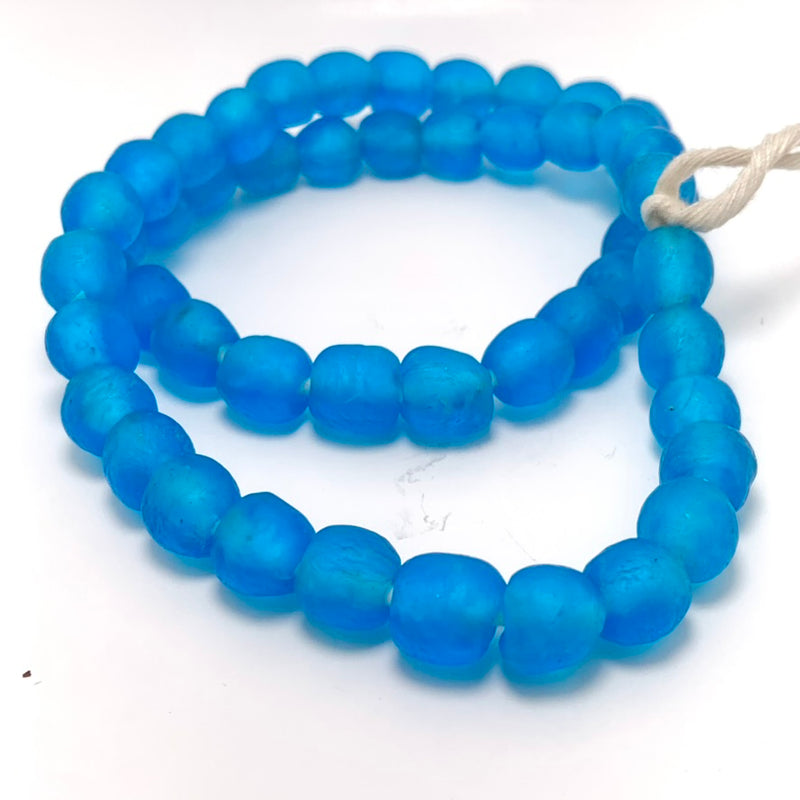 African Recycled Bottle Glass Beads, 9mm Light Bright Blue