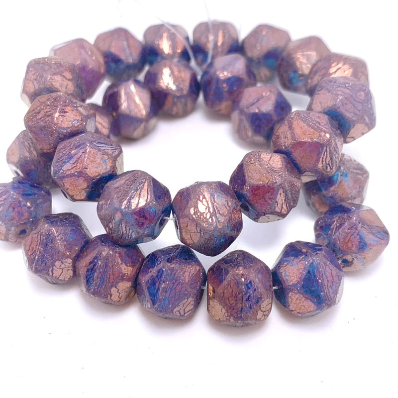 Antique English Cut Czech Glass Beads, Celestial Blue with Hyacinth Finish, 10mm