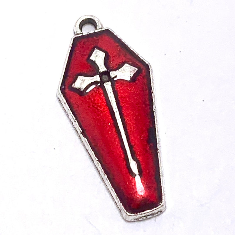 Vampire Coffin Charm, Red Enameled 25mm