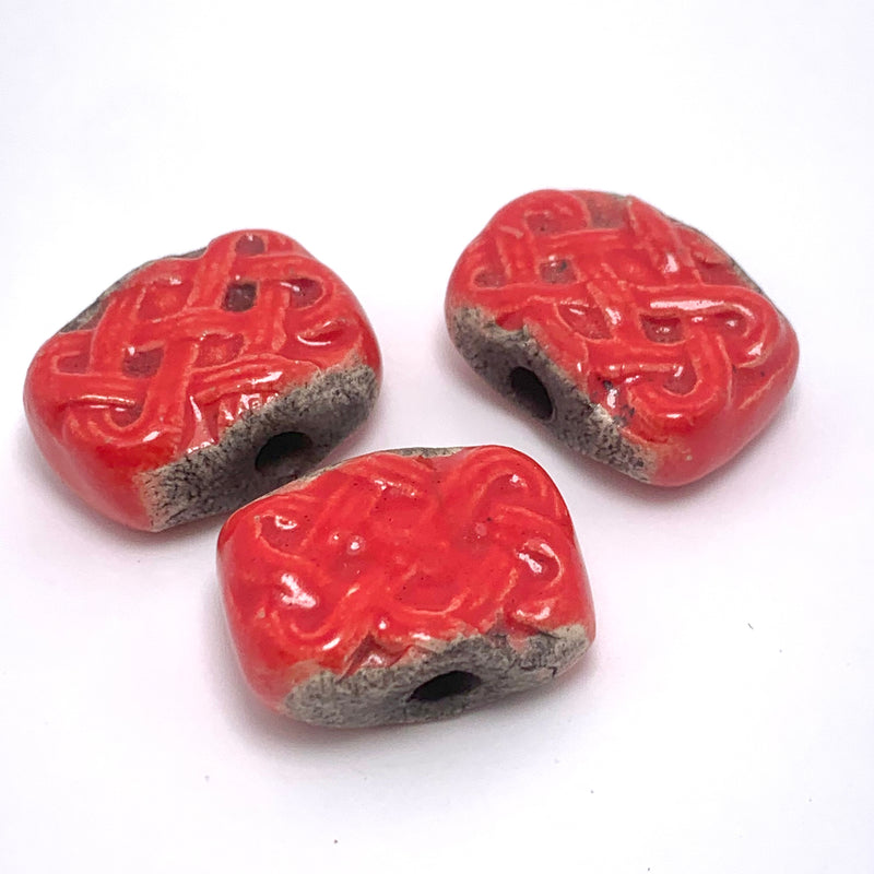 Chicklet Ceramic Bead by Keith OConnor, Red Woven