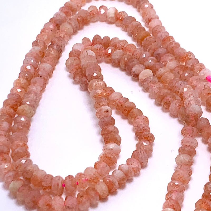 Peach Sunstone Faceted 3x5mm Rondelle Gemstone Strand $40