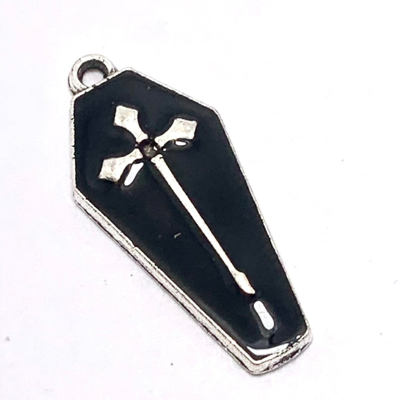 Vampire Coffin Charm, Black Enameled 25mm