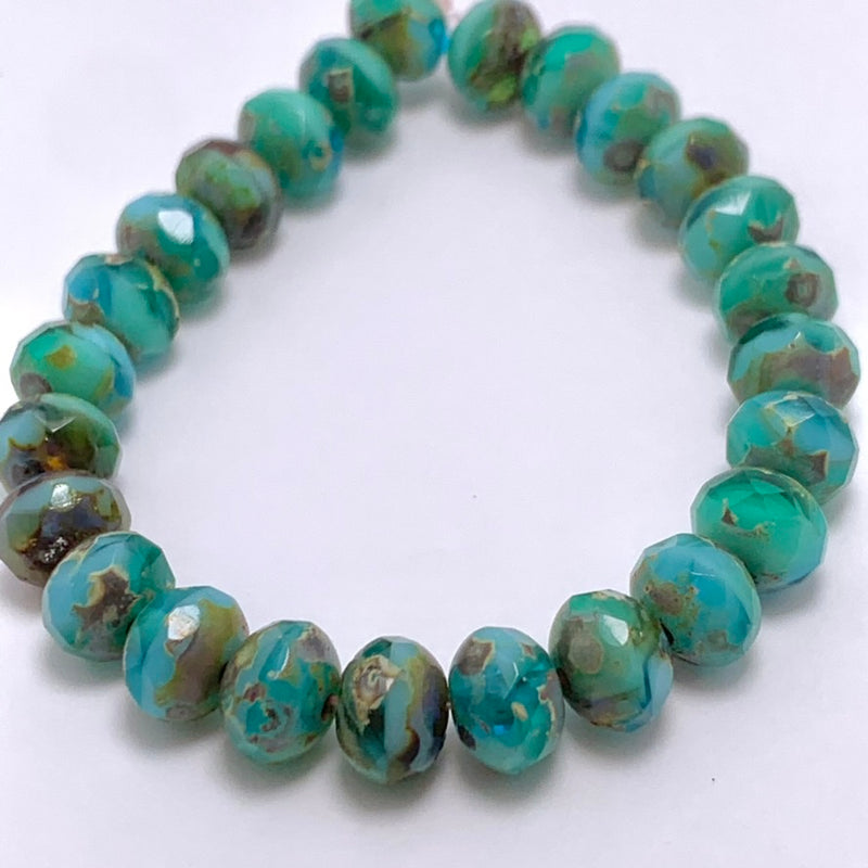 Rondelle Czech Glass Beads Sea Green Mix w/ Picasso, 5x7mm