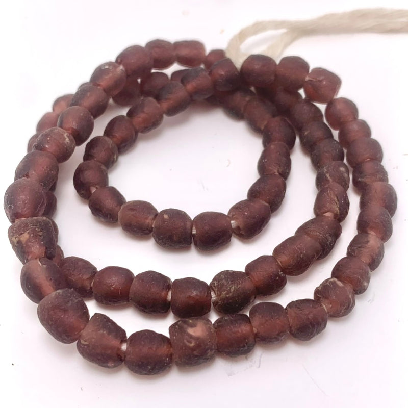 African Recycled Bottle Glass Beads, 8mm Dark Amethyst