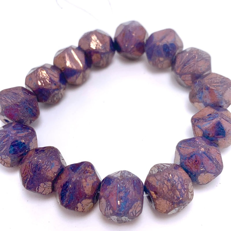 Antique English Cut Czech Glass Beads, Celestial Blue with Hyacinth Finish, 10mm