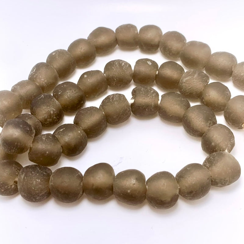 African Recycled Bottle Glass Beads, 12-14mm Brownish Green