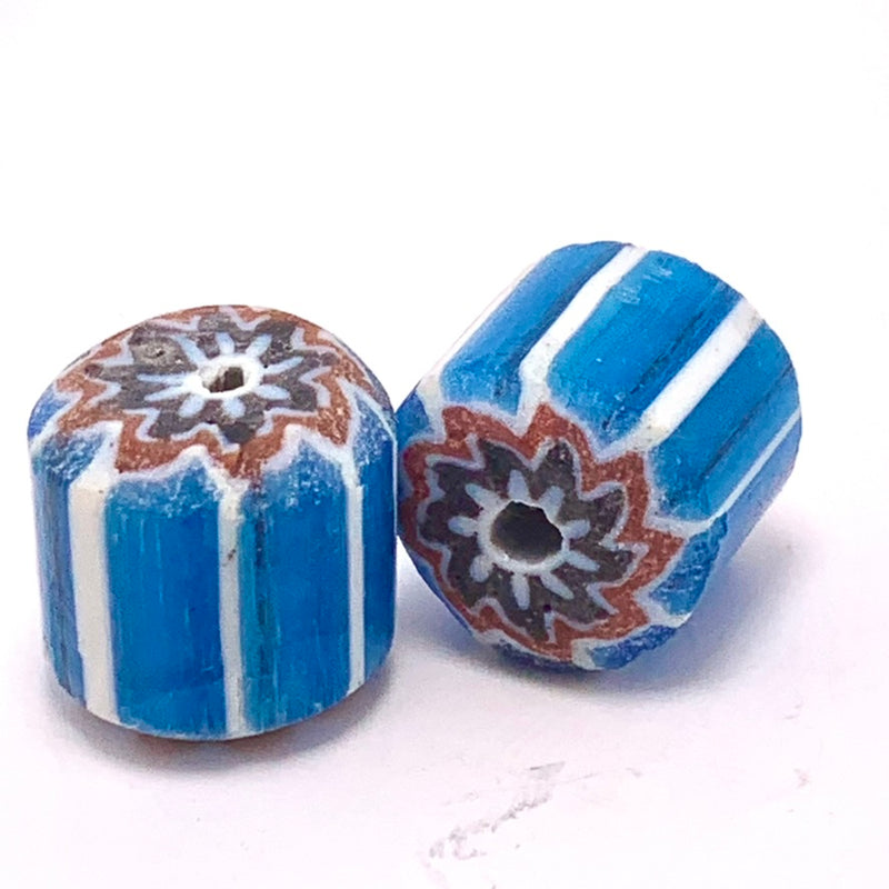 Chevron Glass Beads, Blue 17mm