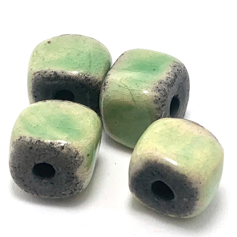 Large Ceramic Raku Cube Bead by Keith OConnor, Seafoam 12mm