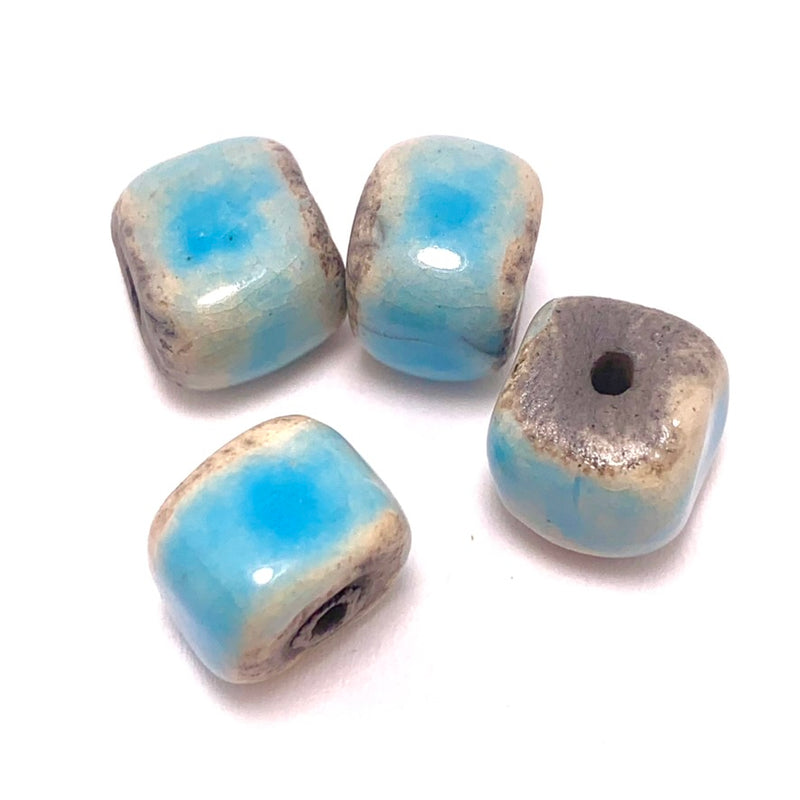 Ceramic Raku Cube Bead by Keith OConnor, Baby Blue 12mm