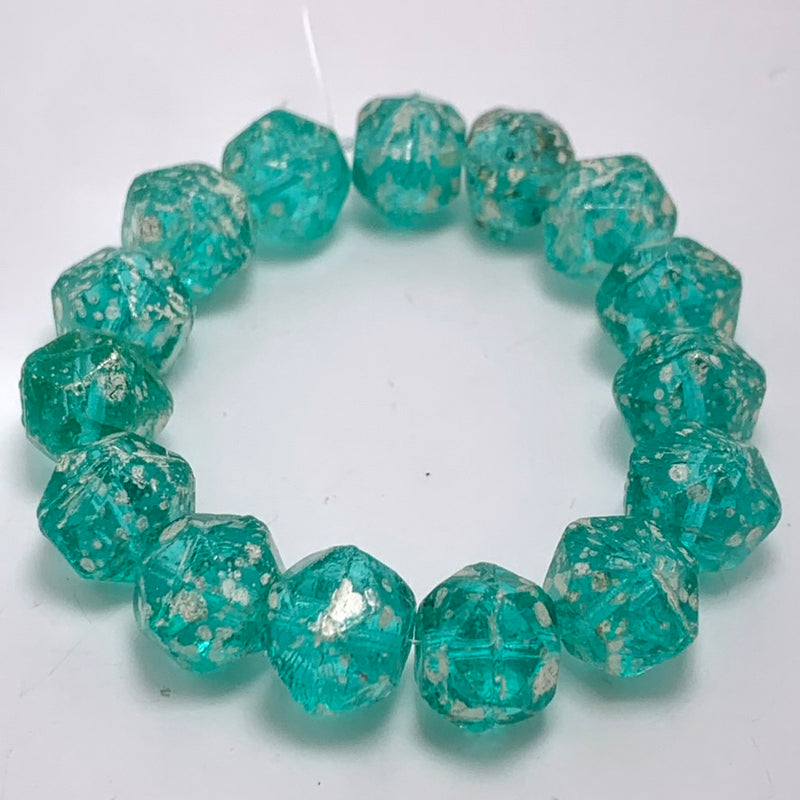 Antique English Cut Czech Glass Beads, Teal with Mercury Finish, 10mm