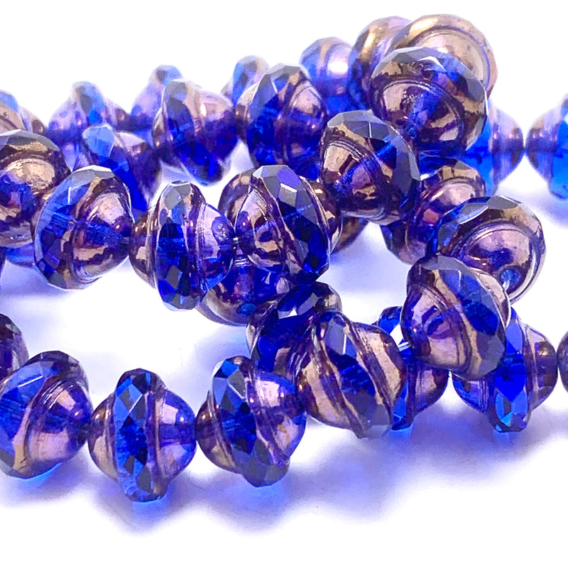 Saturn Czech Beads Sapphire with Bronze Finish 8X10mm