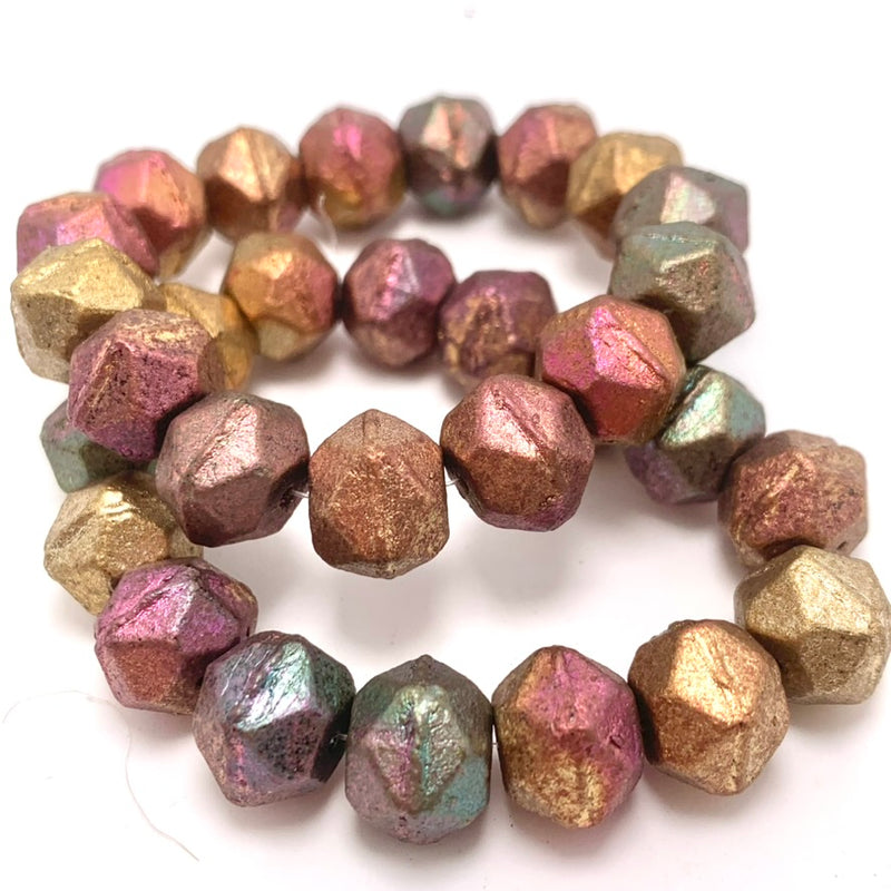 Antique English Cut Czech Glass Beads, Metallic Mix, 10mm