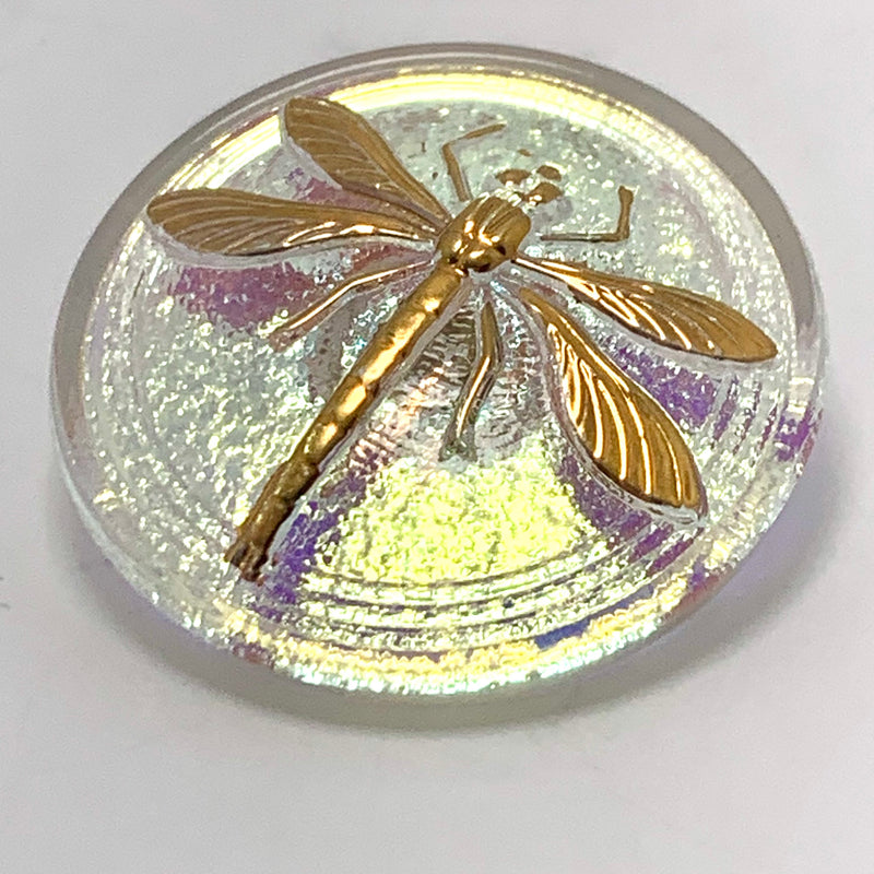 Dragonfly Czech Button 30mm Irridescent with gold