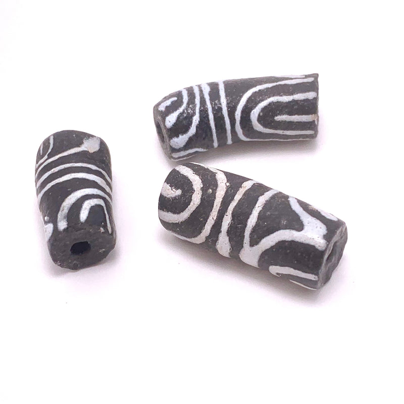 Black and White Cylinder Krobo Beads (12x25mm)