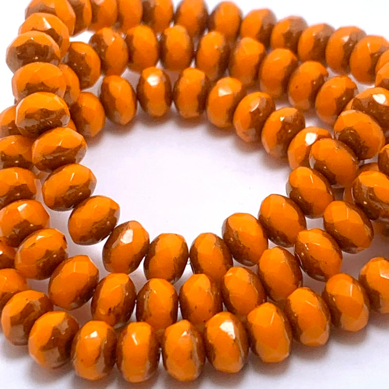 Rondelle Czech Glass Beads 3x5 mm Burnt Orange with Picasso Finish