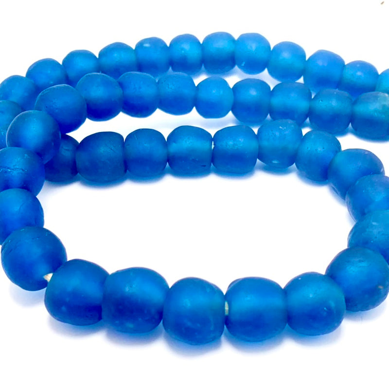 African Recycled Bottle Glass Beads, 12 mm Cobalt