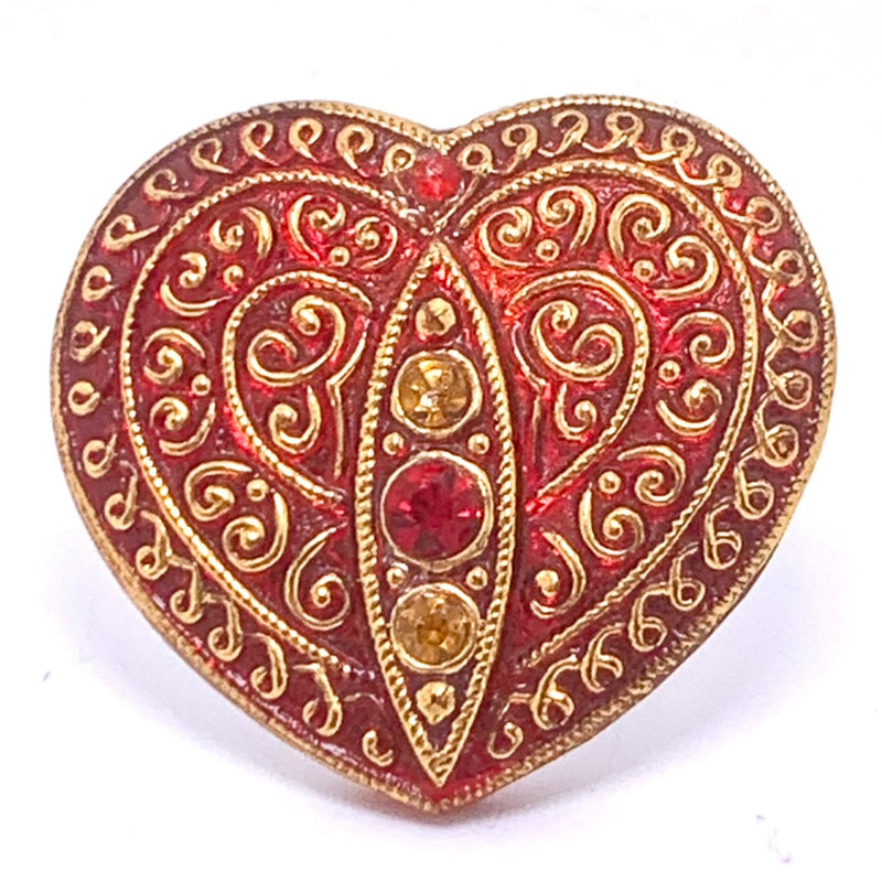 Heart Czech Button 30mm Red & Gold