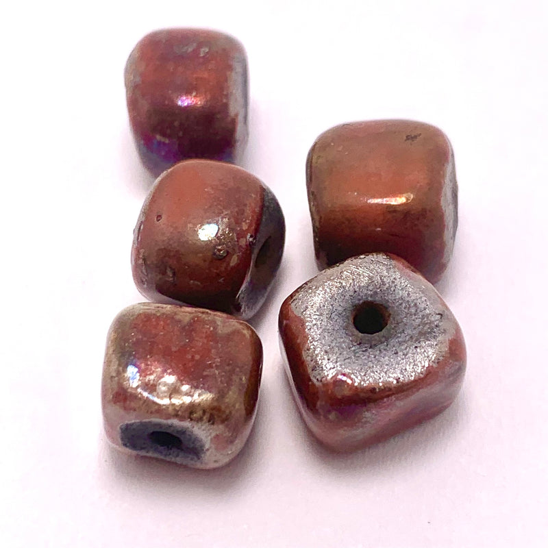 Ceramic Raku Cube Bead by Keith OConnor, Copper 10mm