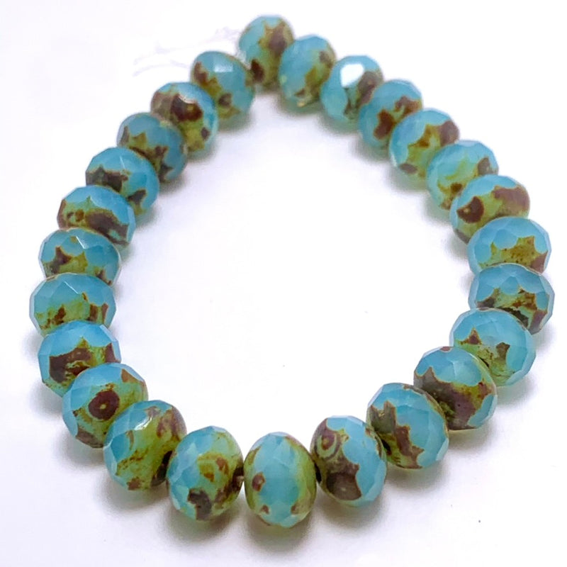 Rondelle Czech Glass Beads 5x7mm Tea Green with Picasso Finish