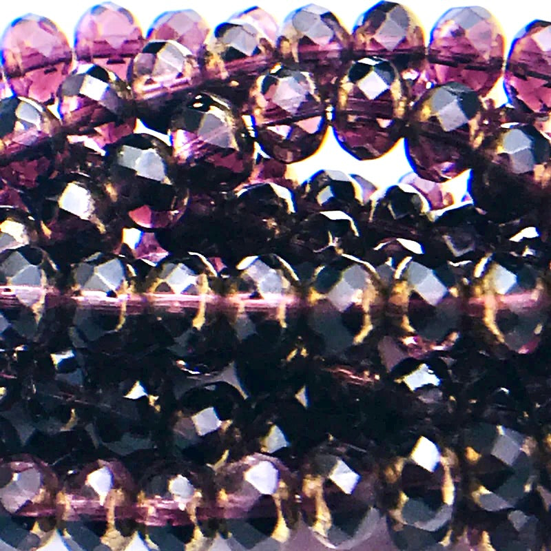 Rondelle Czech Glass Beads Purple with Brass Finish 5x7mm