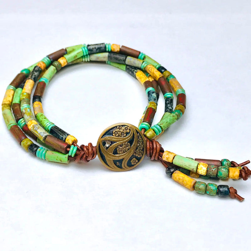 Rustic Leather and Bead Bracelet, Thur 3/27/25