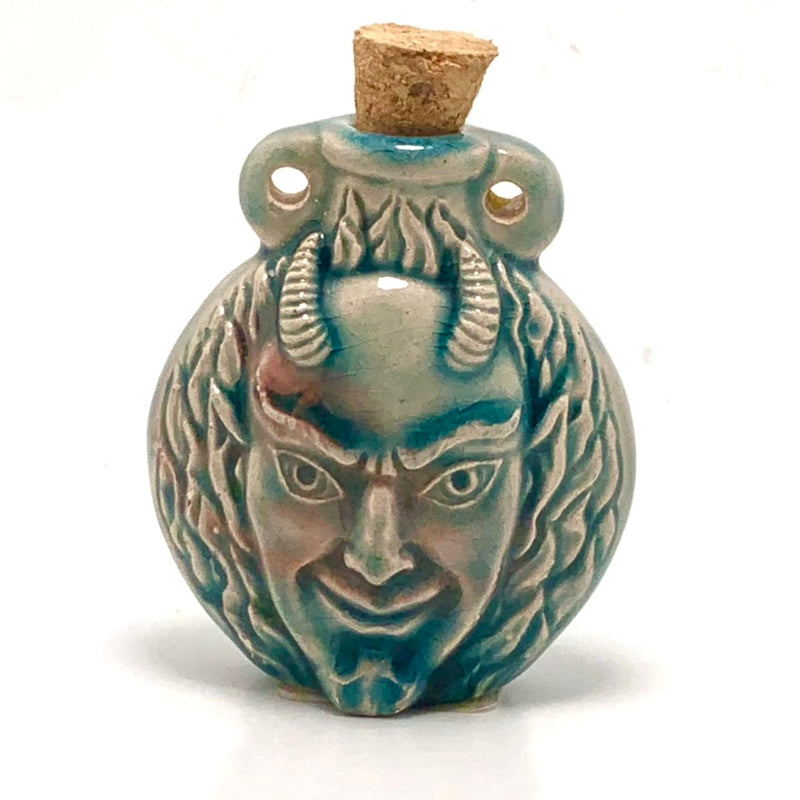 Devil Face Ceramic Vessel, Blue Raku