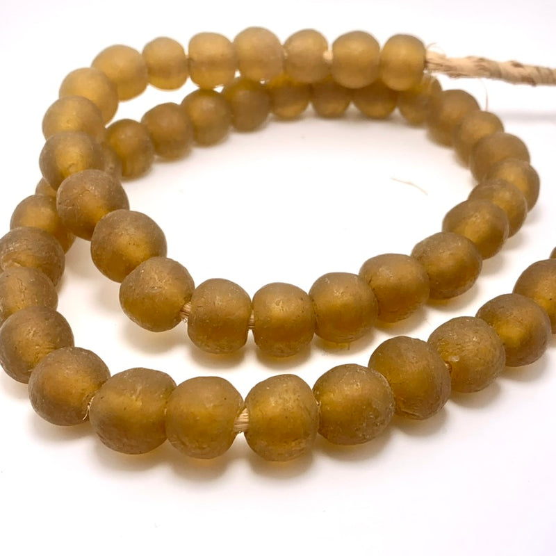 African Recycled Bottle Glass Beads, 11mm Light Brown