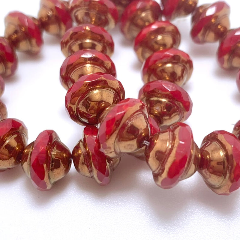 Saturn Ruby Red & Ladybug Red with Bronze Finish Czech Glass Beads