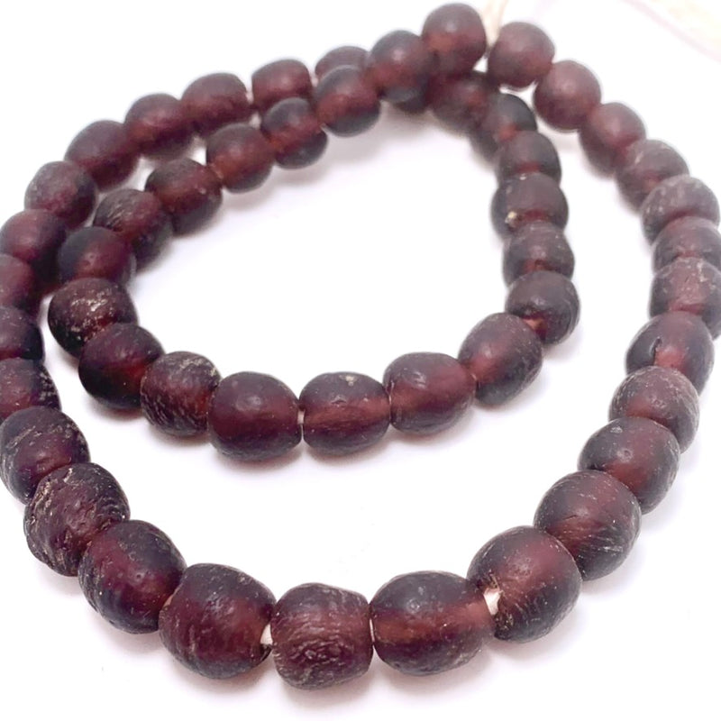 African Recycled Bottle Glass Beads, 9-10mm Deep Amethyst