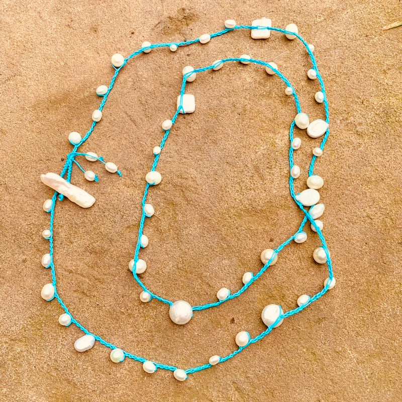 Long Fresh Water Pearl Crochet Necklace with Biwi Pearl Clasp