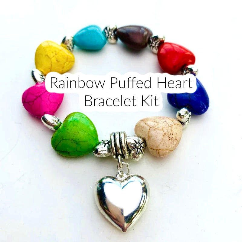 Beaded Jewelry Making Rainbow Puffed Heart Bracelet Kit