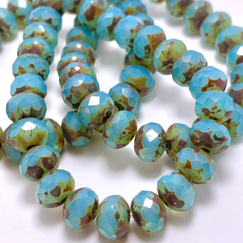 Rondelle Czech Glass Beads 5x7mm Tea Green with Picasso Finish