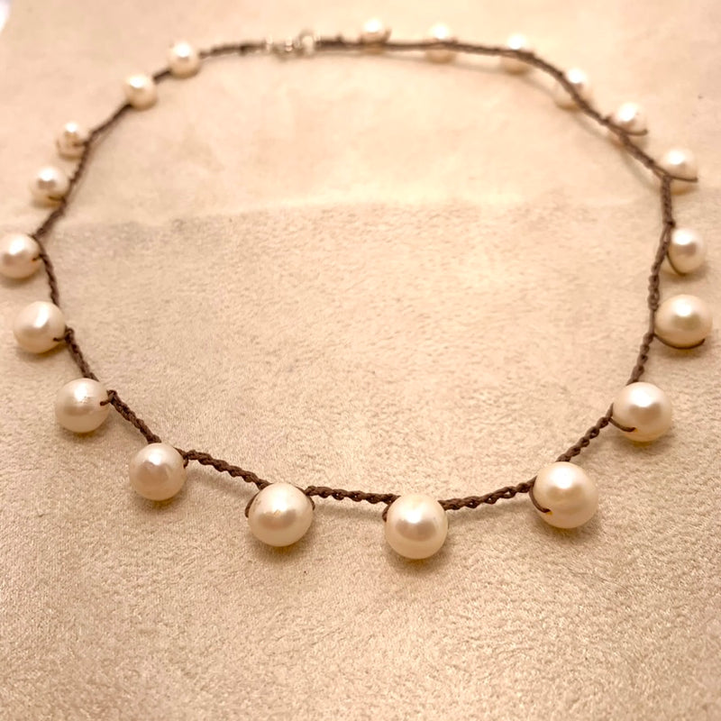 White Fresh Water Pearl Crochet Necklace