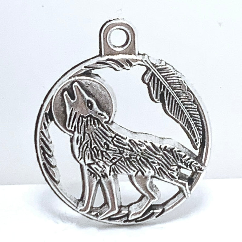 Howling Wolf & Moon Charm, 20mm Silver Plated