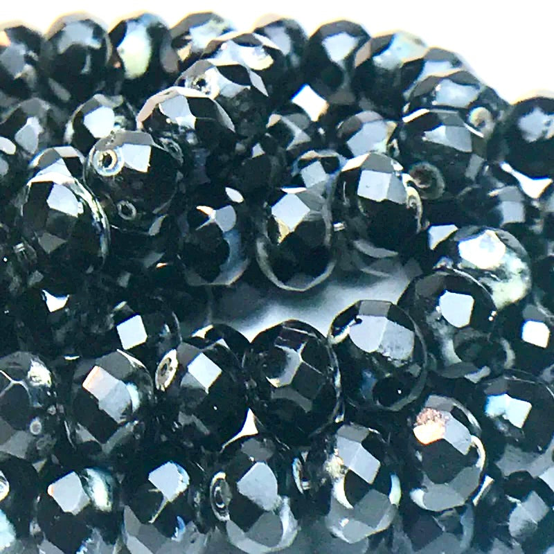 Rondelle Czech Glass Beads Black with Picasso 5x7mm