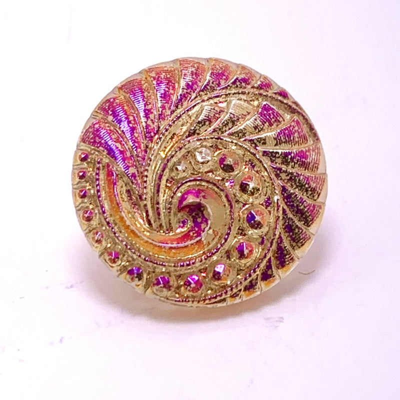 Swirl Motif Czech Button 27mm Violet Copper Iris