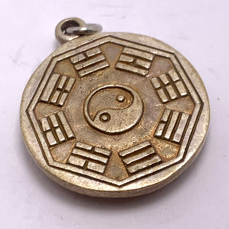 Round Buddha Charm, 35x35mm, Silver Plated Brass