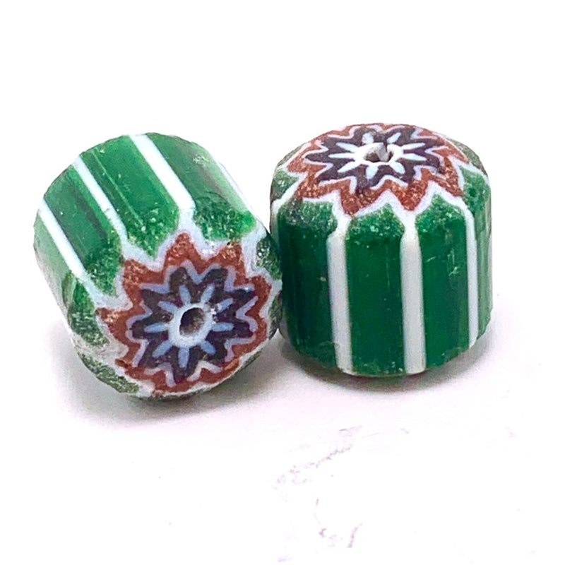 Chevron Glass Beads, Green 17mm