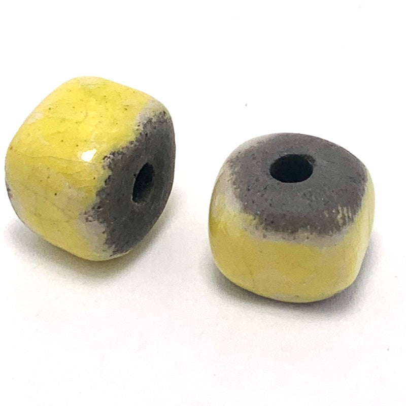 Large Ceramic Raku Cube Bead by Keith OConnor, Yellow 14mm