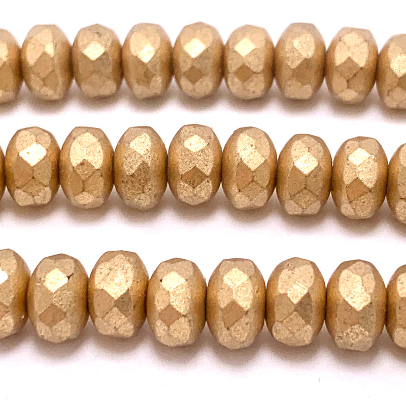 Rondelle Czech Glass Beads 5x7mm Matte Gold