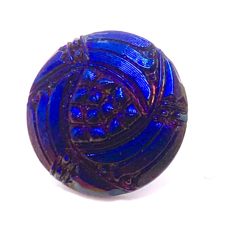 Floral Motif Czech Button 27mm Dark Blue Iris