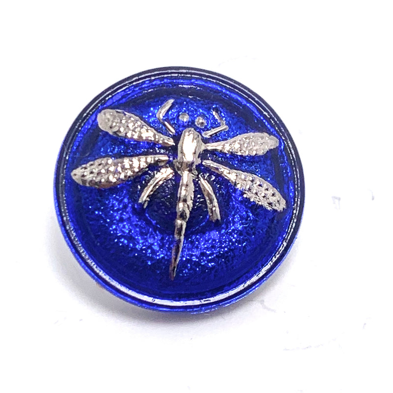 Dragonfly Czech Button 18mm Sapphire with Silver