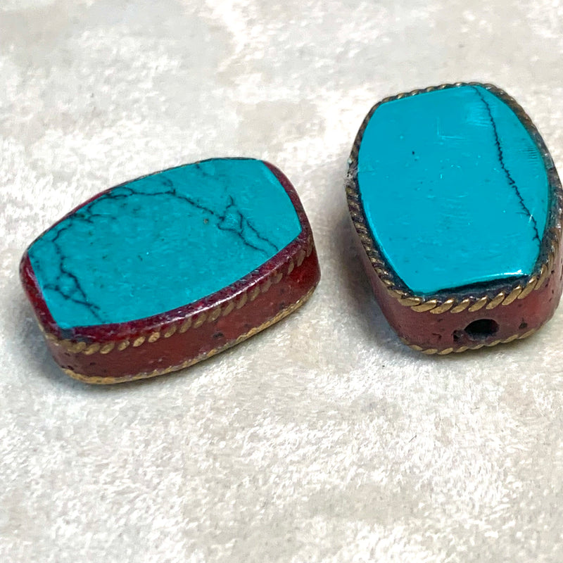 Turquoise Inlay Rectangular Tibetan Bead