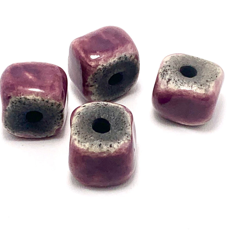 Large Ceramic Raku Cube Bead by Keith OConnor, Purple 14mm