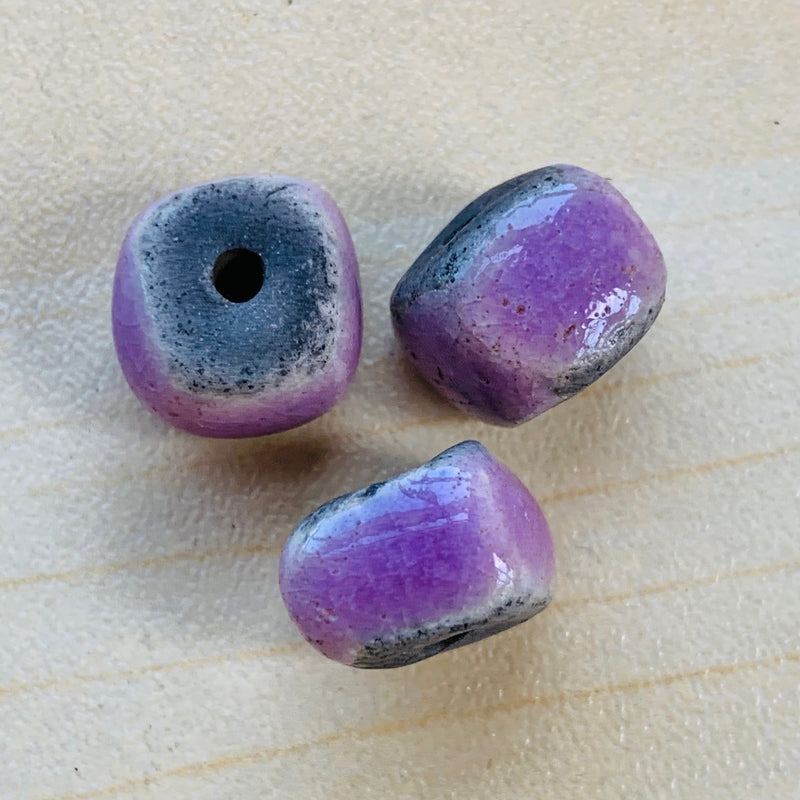 Ten 12mm Opaque Light Lavender big large hole glass beads with 3mm holes,  smooth round druk beads, Made in India C0057